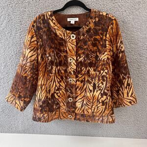 Coldwater Creek Jacket Size 16 Women's Top  Brown leaf pattern Art to wear Lined
